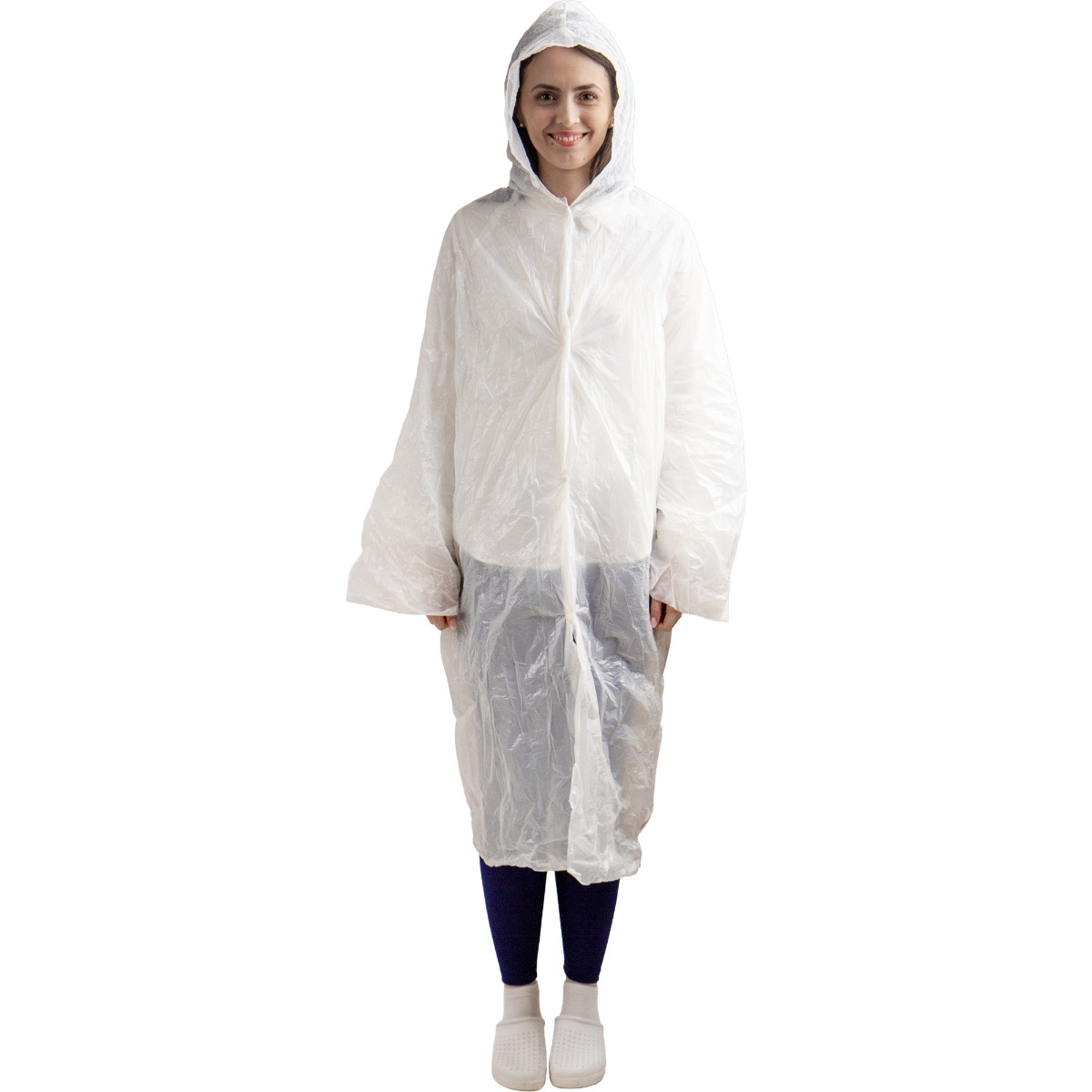Pelerina de ploaie de unica folosinta transparenta, cu gluga - PRIMA, set 10 bucati