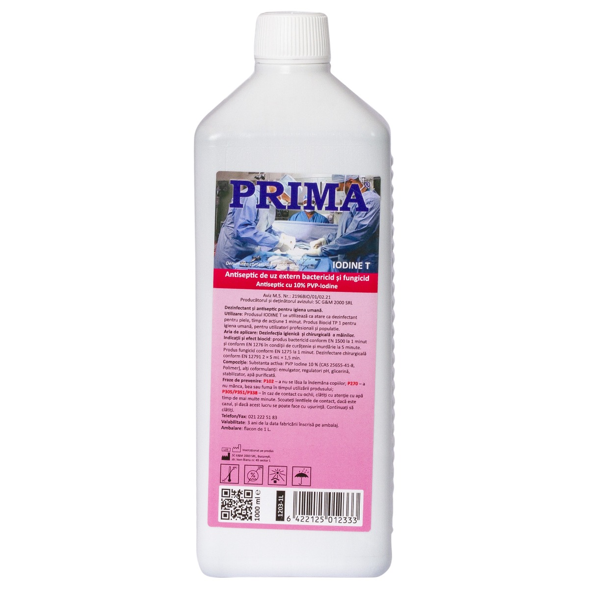 Solutie Iodine - T (Betadina) PRIMA, 10% PVP Iod, Dezinfectant Tegumente, 1 litru preparat