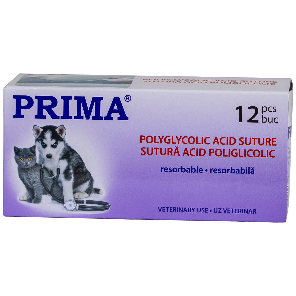 Sutura chirurgicala acid poliglicolic PRIMA 75cm ac rotund 1/2 20mm USP 2/0, uz veterinar, 12 bucati