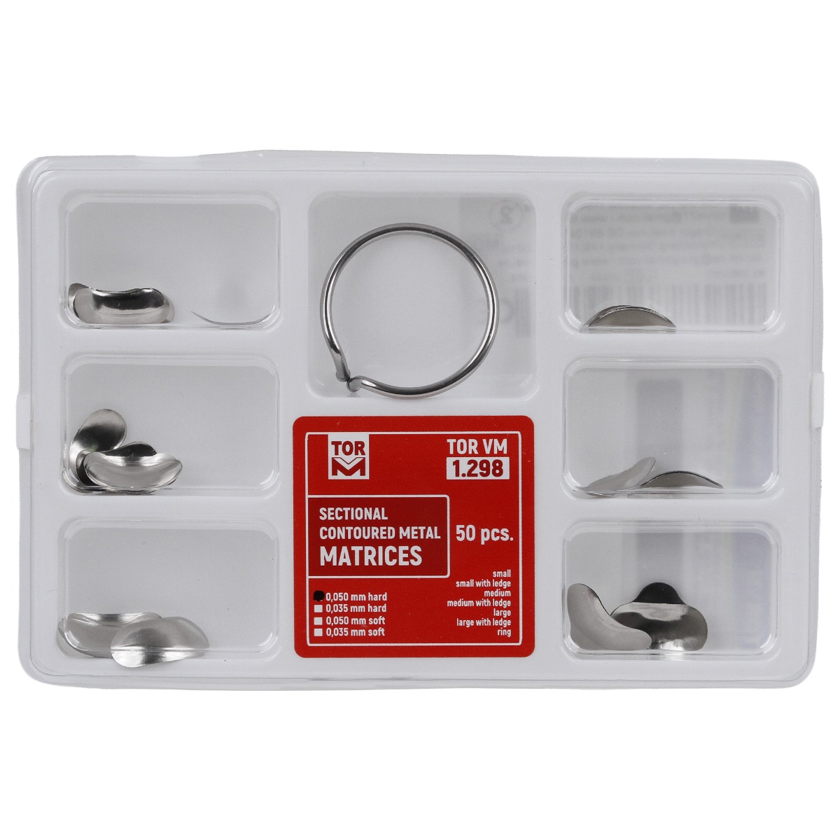 Set matrici sectionale metalice asortate din otel inoxidabil, 50 microni, 50 buc + inel aplicator