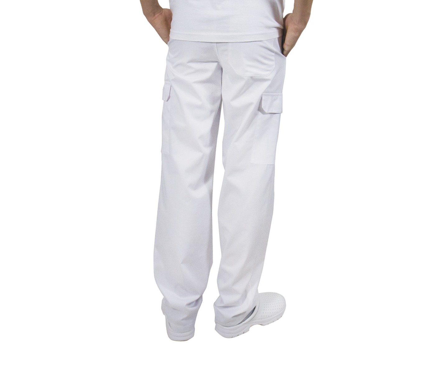 Pantaloni bucatar barbati MARK Premium, elastic in talie, 5 buzunare, albi, XS