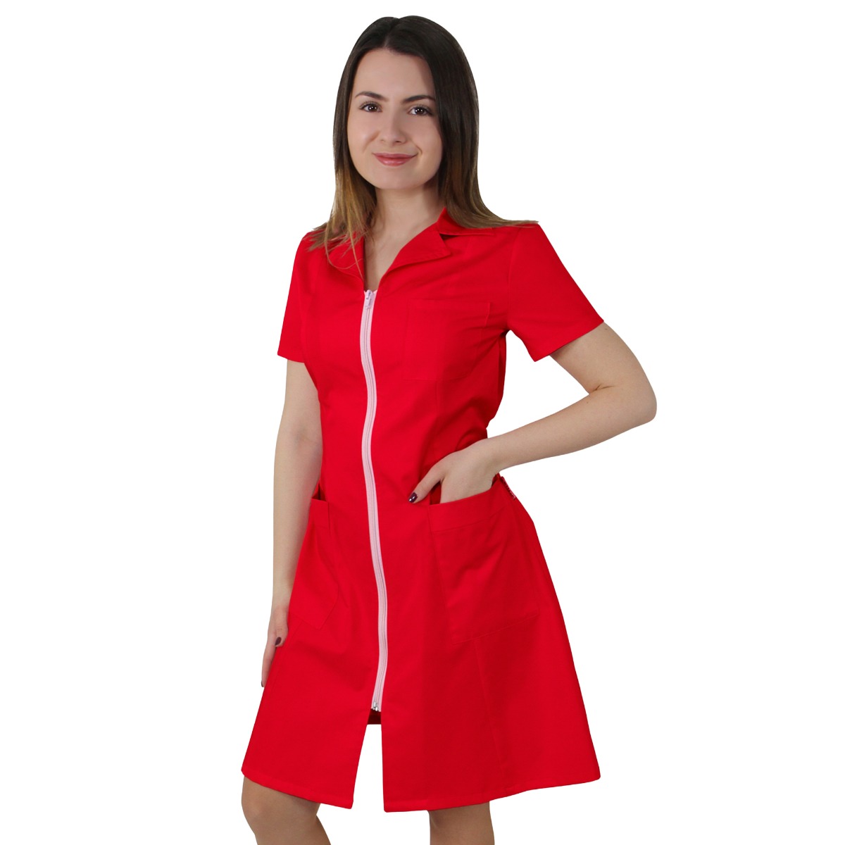 Sarafan dama AURA Premium rosu XS - Uniforma Medicala