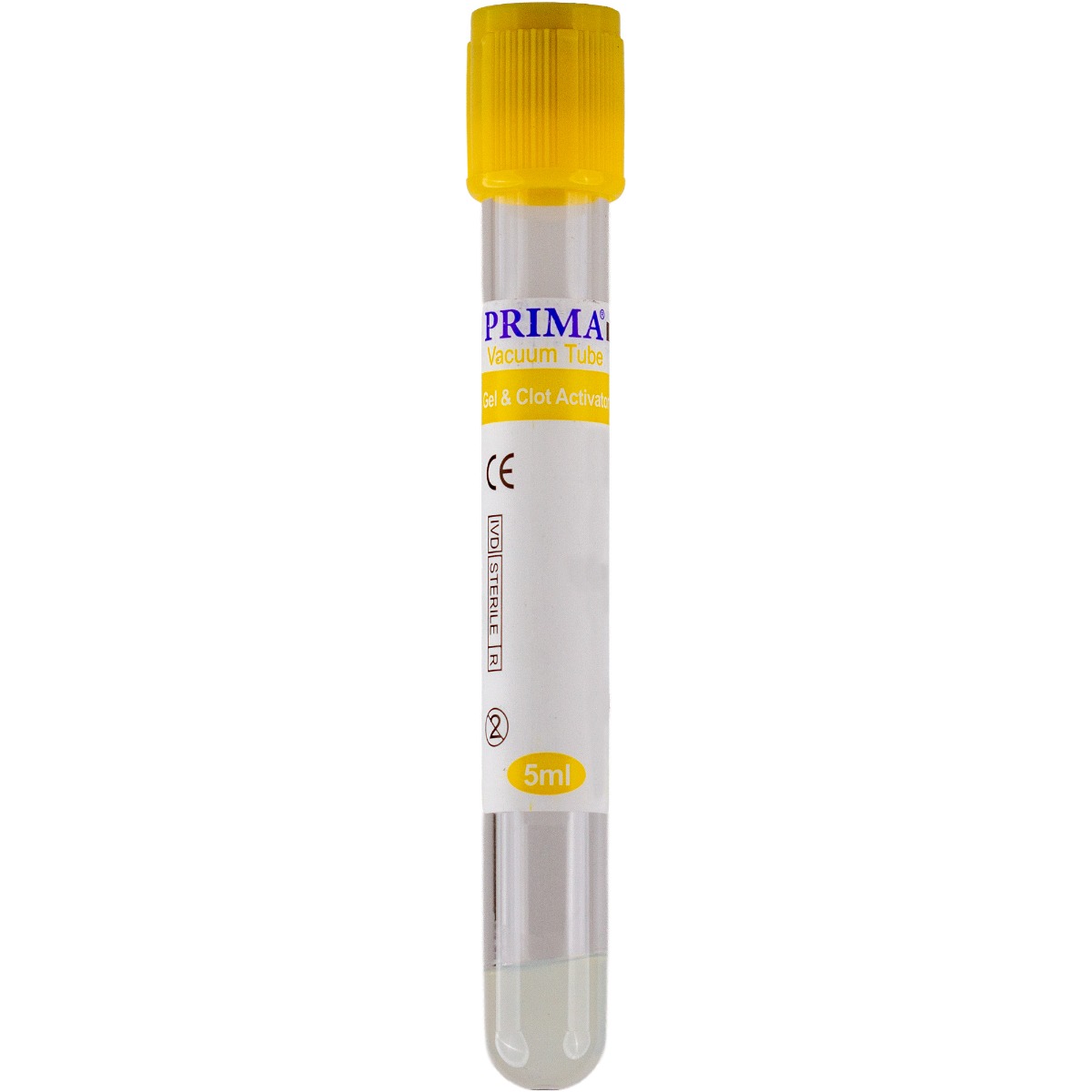 Vacutainer 5 ml capac galben, pentru biochimie, activator coagulare si gel separator, plastic PE, PRIMA, 100 bucati