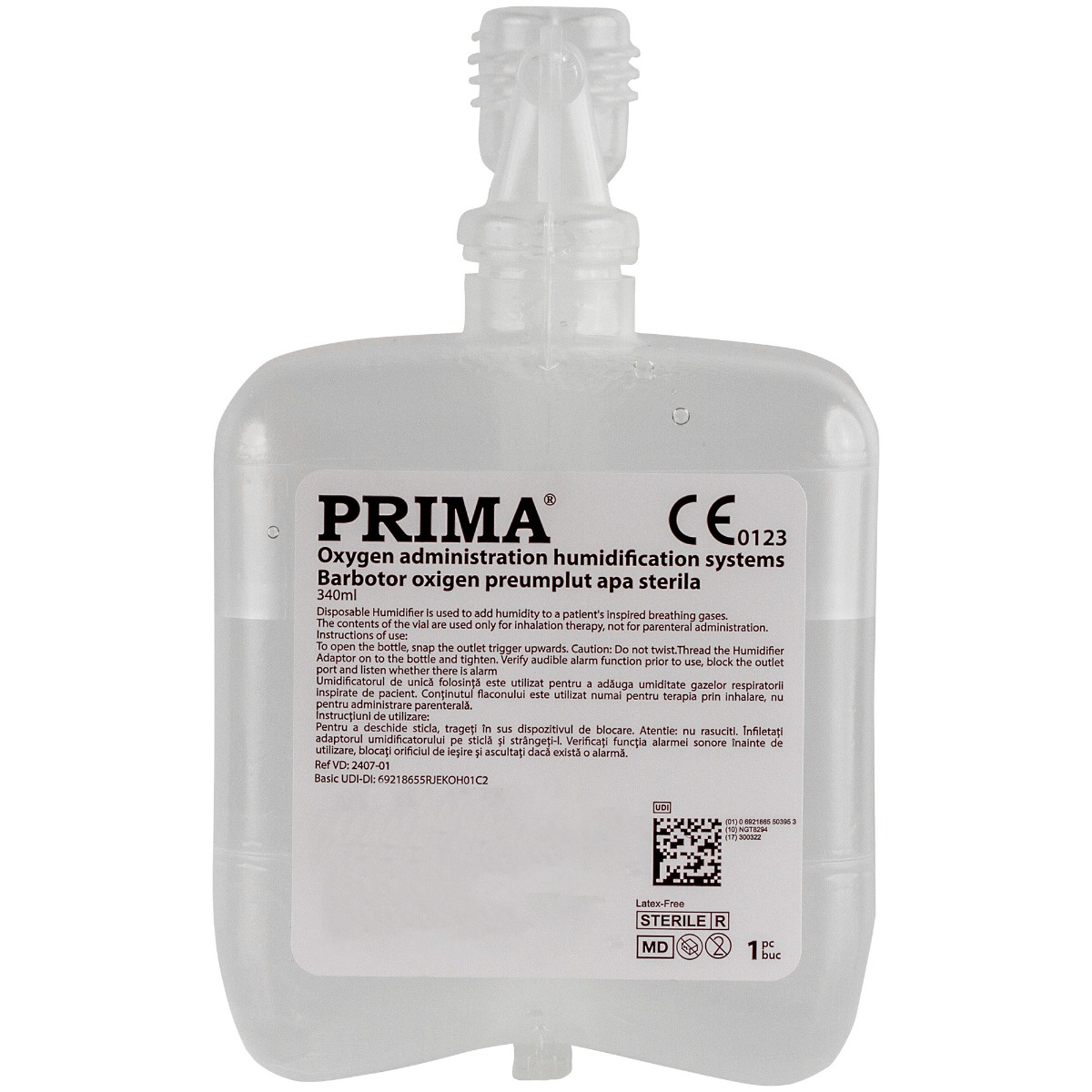 Barbotor oxigen PRIMA cu apa sterila 340 ml