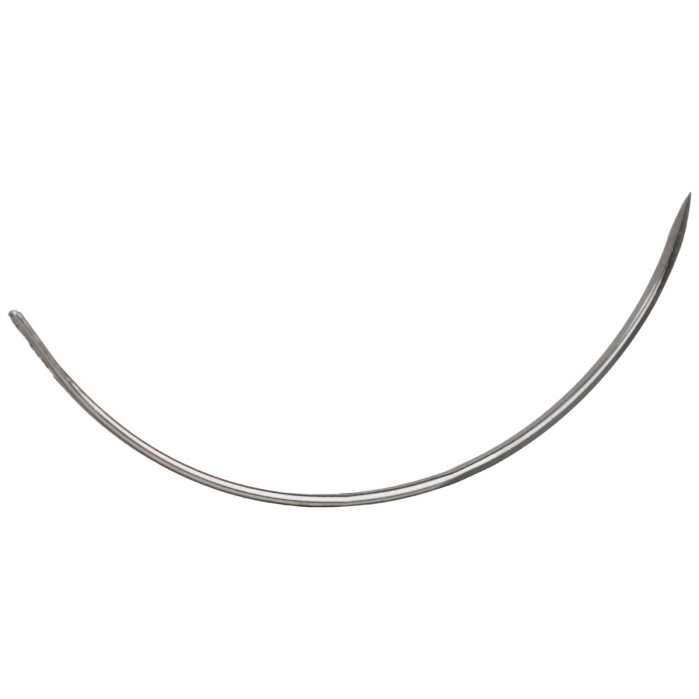 Ace chirurgicale veterinare tip BF, cu varf triunghiular (reverse cutting), 3/8 Curb, cu 2 ochiuri, diverse lungimi, nesterile, din inox, 12 bucati