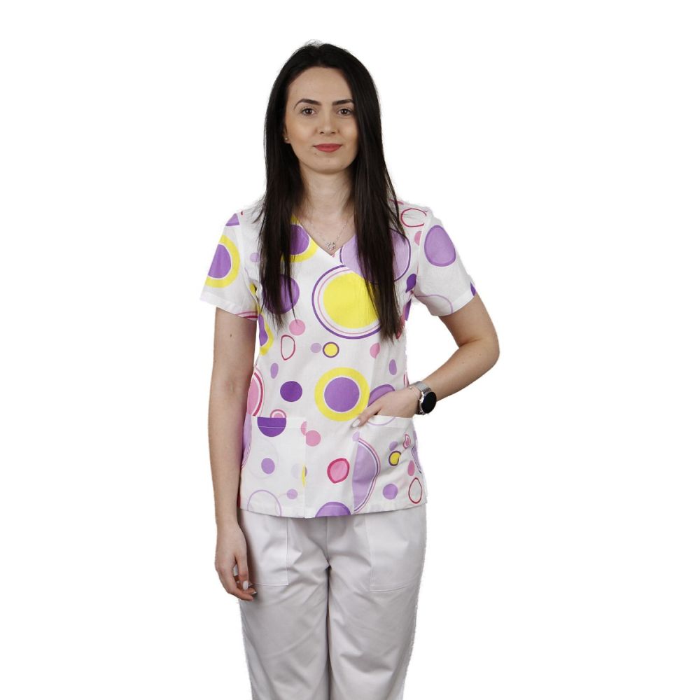 Bluza dama MIRA Imprimeu cercuri - Uniforma Medicala