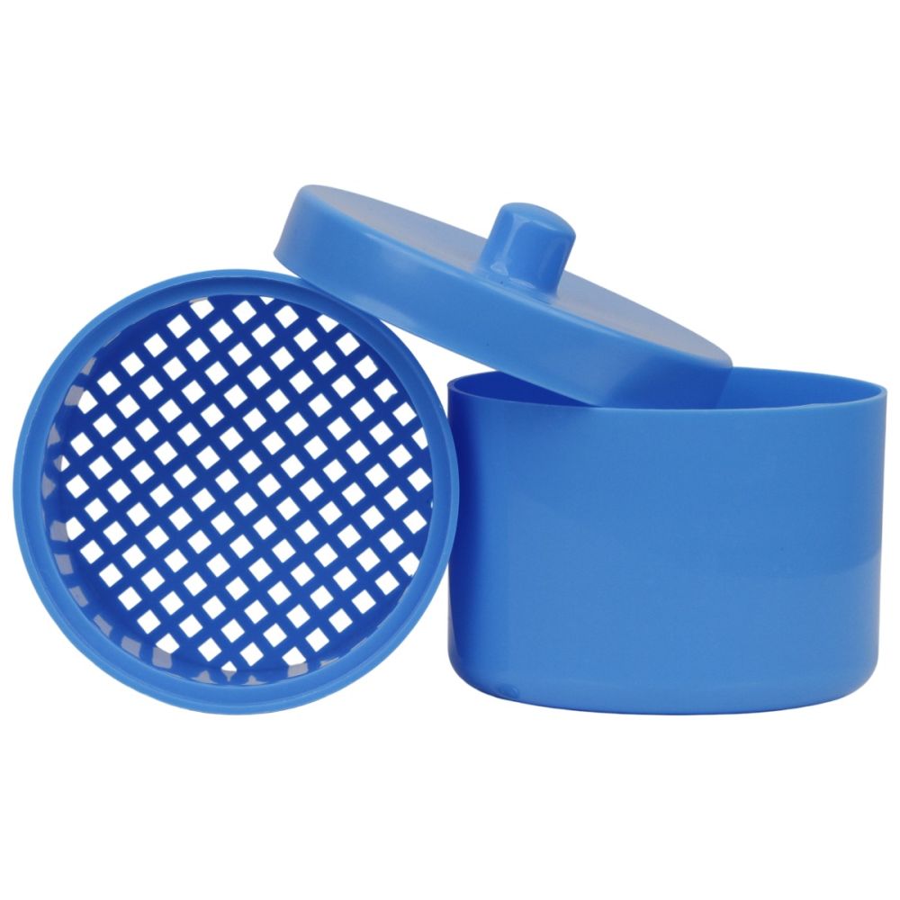 Cutie sterilizare freze si ace autoclavabila cu sita – plastic Ø9cm