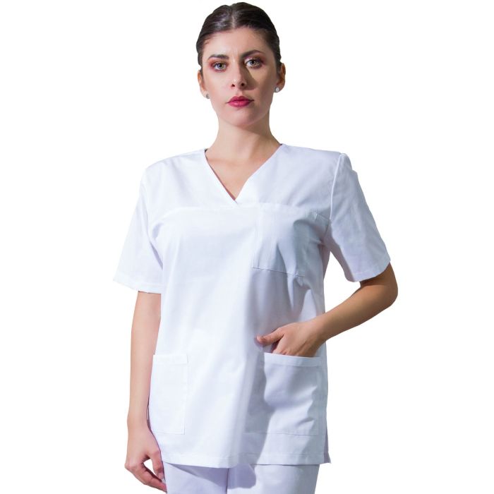 Bluza medicala unisex VED Premium, maneca scurta, 3 buzunare