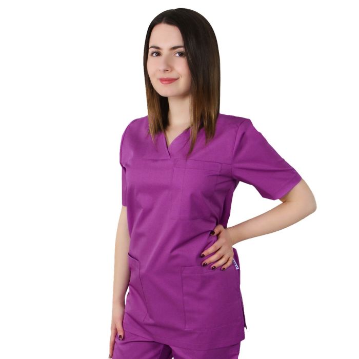 Work Uniforms/PROFESSIONAL UNIFORMS/Women`s Blouses and Coats - VED Premium Unisex Scrub, Purple - Medical Uniform