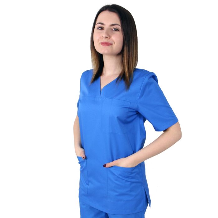 Bluza medicala unisex VED Premium, maneca scurta, 3 buzunare