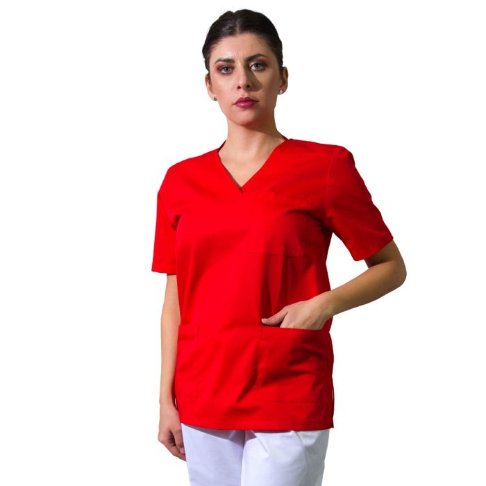Work Uniforms/PROFESSIONAL UNIFORMS/Women`s Blouses and Coats - VED Classic Unisex Scrub, Red - Medical Uniform
