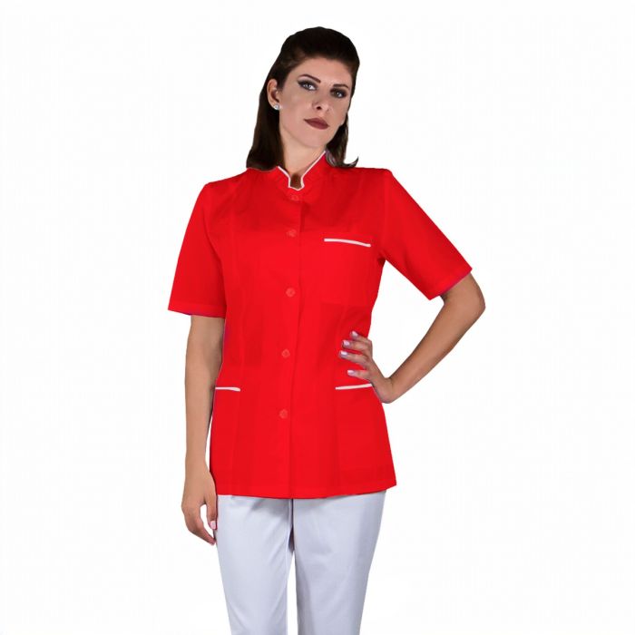 Lichidari/Uniforme/UNIFORME LUCRU - Tunica dama OANA Premium rosie cu bordura alba - Uniforma Medicala
