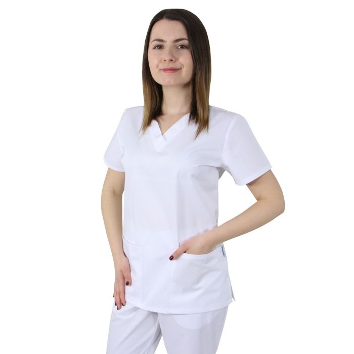 Bluza medicala dama CLARA Premium, maneca scurta, 2 buzunare 