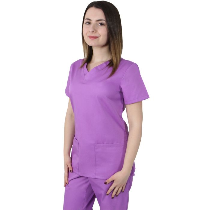 Arbeitsuniformen/BERUFSKLEIDUNG/Damenblusen und -kittel - CLARA Premium Damen-Kasack, Helllila – Medizinische Berufsbekleidung