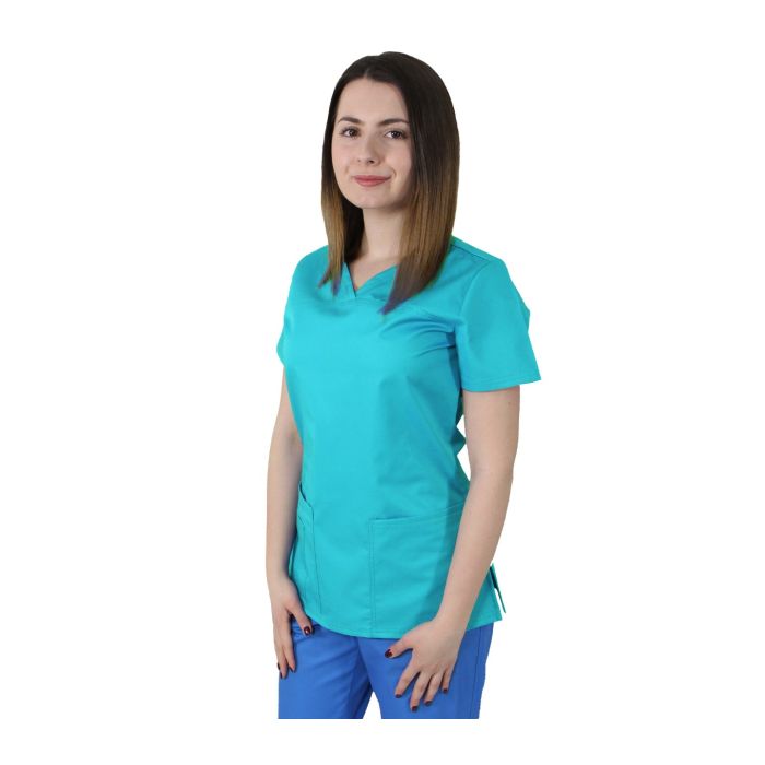Work Uniforms/PROFESSIONAL UNIFORMS/Women`s Blouses and Coats - TINA Classic Women's Scrub, Turquoise - Medical Uniform