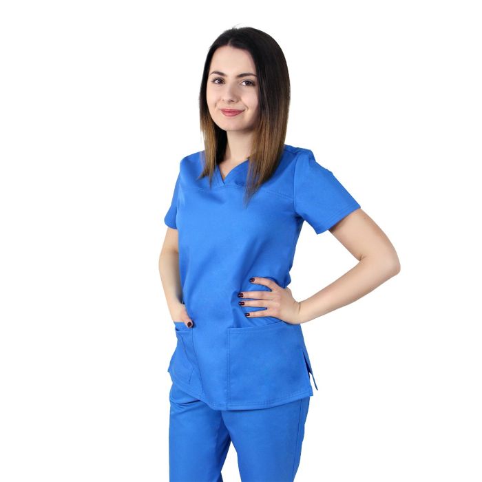 Uniforme/UNIFORME LUCRU/Bluze si Halate Dama - Bluza dama TINA Premium albastra - Uniforma Medicala