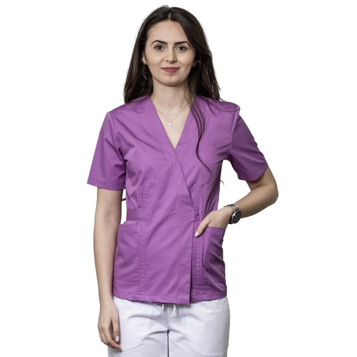 Uniforme/UNIFORME LUCRU/Bluze si Halate Dama - Bluza dama KIRA Premium tip kimono lila - Uniforma Medicala