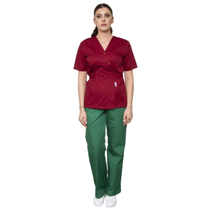 Work Uniforms/PROFESSIONAL UNIFORMS/Women`s Blouses and Coats - KIRA Premium Women's Scrub, Kimono-Type, Garnet - Medical Uniform