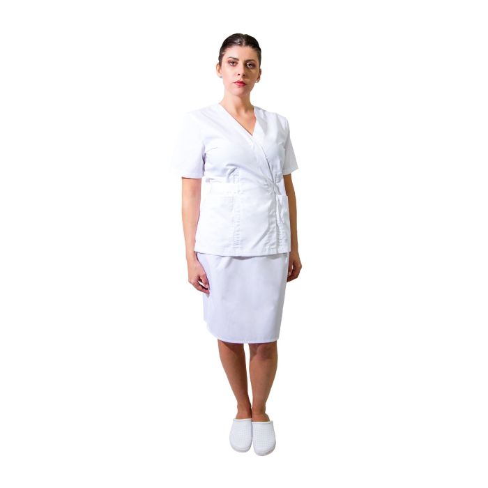 Bluza medicala dama KIRA Premium, tip kimono, inchidere capse si cordon, 2 buzunare