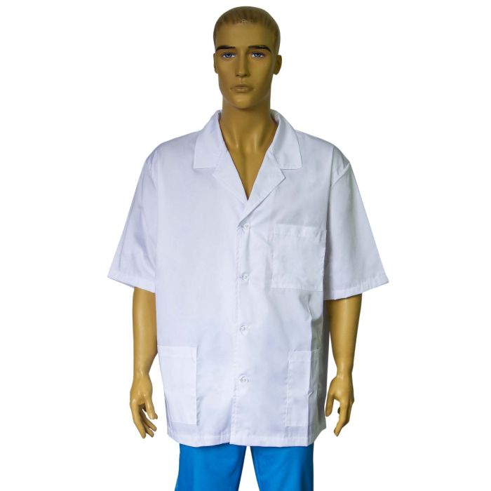 Работни униформи/ПРОФЕСИОНАЛНИ УНИФОРМИ/Мъжки блузи и палта - Къс медицински халат Mark Premium за мъже, бял - Медицинска униформа