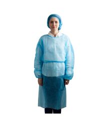 Medical cabinet/Stomatologie Cabinet/Cosmetica SPA - Halat unica folosinta vizitator, material netesut, alb/albastru, cu manseta elastica, PRIMA, 10 bucati