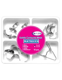 Stomatologie Cabinet/MATRICI SI PENE DENTARE/Matrici Dentare - Set matrici metalice conturate tip sa cu arc si cleste, 18 bucati din otel inoxidabil, grosime 50 microni