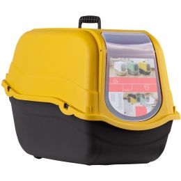 Veterinärmedizin/PFLEGE UND KOSMETIK FÜR HAUSTIERE - Bac à litière couvert pour chat avec filtre à charbon actif et poignée de transport, 57x39x41 cm, plastique, noir/jaune