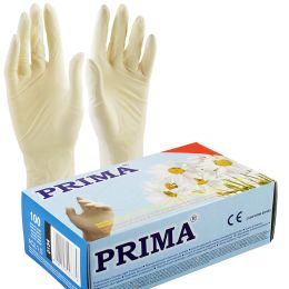 Arztpraxis/Kosmetik SPA/Handschuhe für kosmetische Behandlungen - PRIMA Weiße Latex-Untersuchungshandschuhe, leicht gepudert, Größen S–XL, 100 Stück