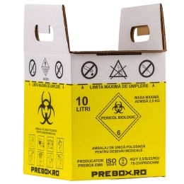 Medical cabinet/Stomatologie Cabinet/Cosmetica SPA - Cutie deseuri medicale 10L PRIMA - galbena, carton, pentru incinerare deseuri infectioase