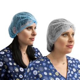 Medical practice/Cosmetic SPA/Dental Practice - PRIMA Disposable Surgical Bouffant Caps Blue/White, High-Quality PPSB, for Pharmacy and Hospitals, Soft Elastic, Female Comfort, 100 pcs