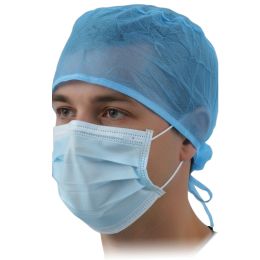 Medical practice/Cosmetic SPA/Dental Practice - PRIMA Blue Disposable Medical Cap Doctor Type, Lightweight Material with Adjustable Ties, Medical and Surgical Protection, 100 pcs