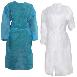 Arztpraxis/Kosmetik SPA/Zahnarztpraxis - PRIMA Einweg-Besucherkittel, Weiß/Blau, 25 g/m², 10er-Pack