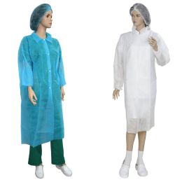 Arztpraxis/Kosmetik SPA/Zahnarztpraxis - PRIMA Einweg-Laborkittel mit Druckknöpfen, Weiß/Blau, PP 23 g/m²