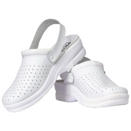 Arbeitsuniformen/ARBEITSSCHUHE/Lederclogs - PRIMA Pflege-Lederclogs mit Riemen, Weiß