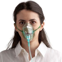 Cabinet Médical/PREMIERS SECOURS - RESPIRATION/Oxygénothérapie - Masque à oxygène PRIMA pour adultes, taille L, pour la respiration, tube de 255 cm, PP/PVC, blanc/vert