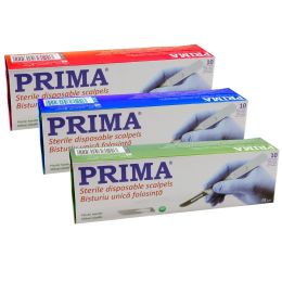 Medical practice/SURGERY/Scalpel Blades,  Electrocautery Devices - PRIMA Disposable Scalpel with Plastic Handle and Carbon Steel Blade – 10 pcs