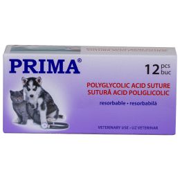 Veterinar/SUTURI CHIRURGICALE VETERINARE/Suturi Chirurgicale Resorbabile - Veterinar - Sutura chirurgicala acid poliglicolic PRIMA 75cm ac rotund 1/2 30mm USP 2/0, uz veterinar, 12 bucati