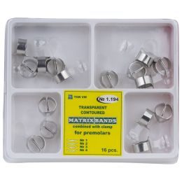 Cabinet Dentaire/MATRICES DENTAIRES ET COINS/Matrices dentaires - Matrices métalliques profilées avec pince de fixation pour prémolaires, 16 pièces
