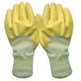 Manusi de protectie tricotate impregnate partial cu cauciuc nitrilic, galbene, XL