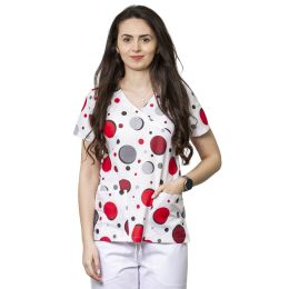 Lichidari/Uniforme/UNIFORME LUCRU - Bluza dama MIRA Imprimeu buline rosii, XS - Uniforma Medicala