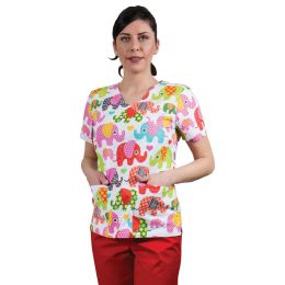 Lichidari/Uniforme/UNIFORME LUCRU - Bluza dama MIRA Imprimeu elefanti colorati, XL - Uniforma Medicala