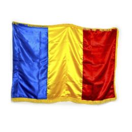 Drapel Romania, pentru interior, cu franjuri, din satin, 90x135cm