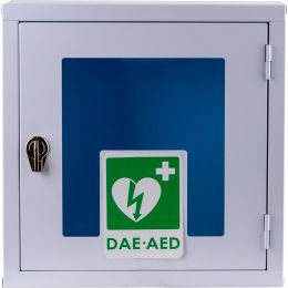 Първа помощ/КОМПЛЕКТ ЗА ПЪРВА ПОМОЩ/Комплекти за първа помощ на работното място - Метален шкаф за съхранение на AED апарати с аларма 100 dB, за стенен монтаж, акрилна врата с прозорец, за вътрешна употреба