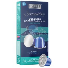 Birotica & Papetarie/Black Friday/Cafea & Ceai - Capsule cafea Evolet Sensation 100% Arabica, provenienta Columbia, 10 capsule compatibile cu aparatele Nespresso