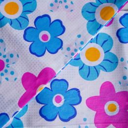 Tesatura textila, bumbac, flori roz/albastre, 2.4 x 1m