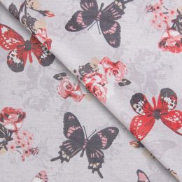 Mercerie/Tesaturi/Tesaturi textile imprimate  - Tesatura textila, bumbac, fluturi si trandafiri, 2.4 x 1m